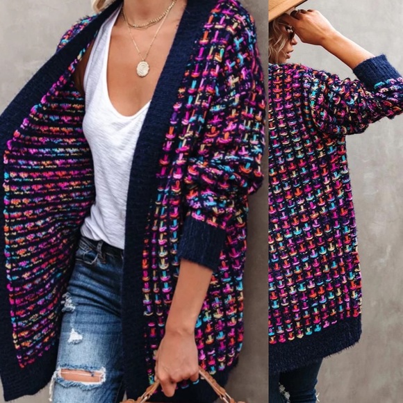 Vici Sweaters - Vici | Vibrant Rainbow Cable Knit Cardigan